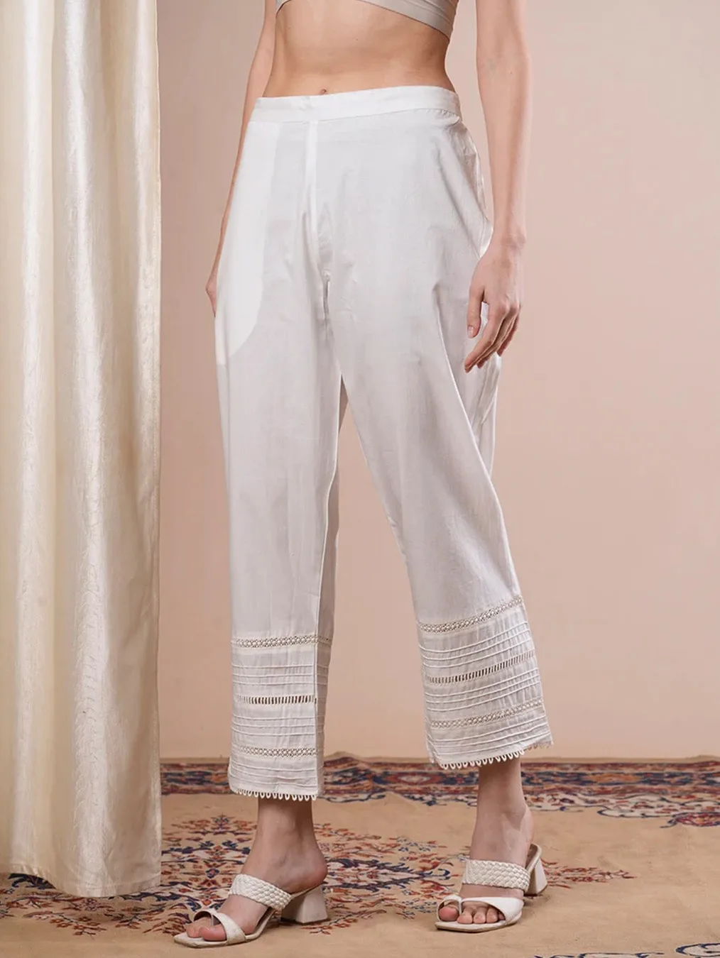 White Cotton Linen Straight Pants
